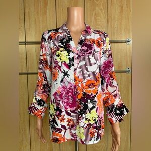 Dana Buchman Floral Blouse - Pink, Orange, Black SZ - M